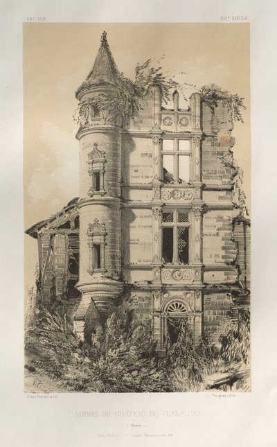 Architettura Pittoresca o Monumenti del XV e XVI Secolo: Castelli di Francia del XV e XVI Secolo: Pl. 24, Rovine del Castello di Champlost (Yonne) da Victor Petit