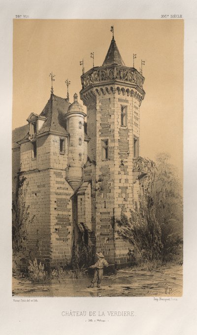 Architettura Pittoresca o Monumenti del XV e XVI Secolo: Castelli di Francia del XV e XVI Secolo: Pl. 28, Castello di La Verdiere (Ille en Vilaine) da Victor Petit