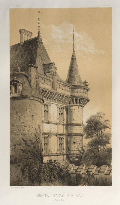 Architettura Pittoresca o Monumenti del XV e XVI Secolo: Castelli di Francia del XV e XVI Secolo: Pl. 32, Castello di Azay-Le-Rideau (Indre et Loire) da Victor Petit