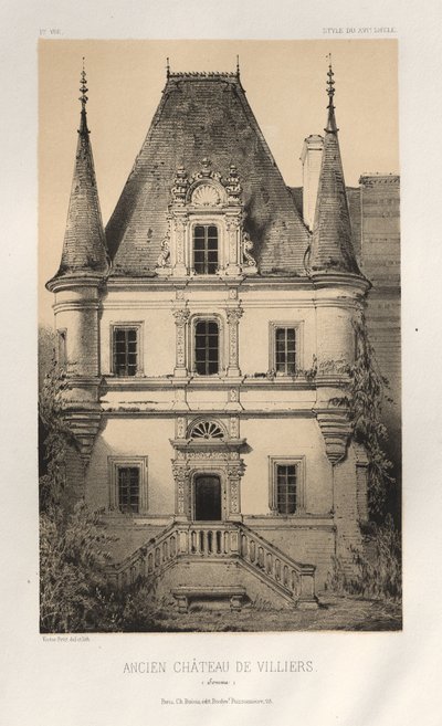 Architettura Pittoresca o Monumenti del XV e XVI Secolo: Castelli di Francia del XV e XVI Secolo: Tav. 1, Antico Castello di Villiers (Somme) da Victor Petit
