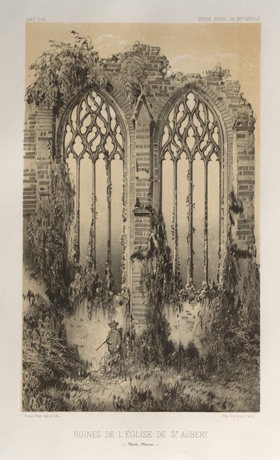 Pl. 38, Rovine della Chiesa di St. Aubert Haute-Marne, 1860 da Victor Petit