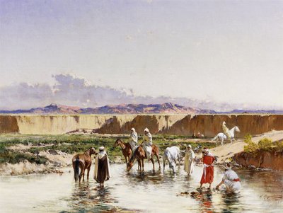 Cavalieri arabi che si abbeverano in un