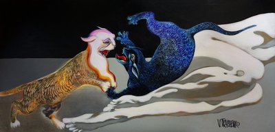 Abbraccio felino blu e oro da Victor Tkachenko