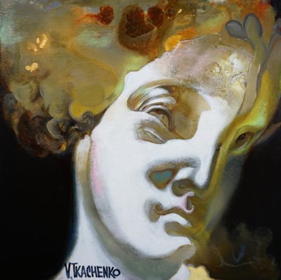 Busto dorato surreale da Victor Tkachenko