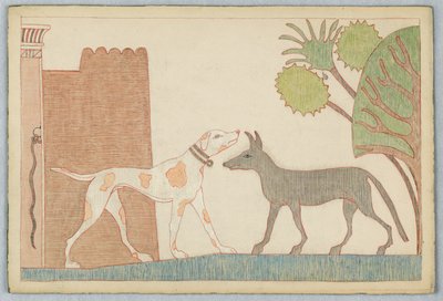Il cane e il lupo, illustrazione per le favole di Esopo da Victor Wilbour