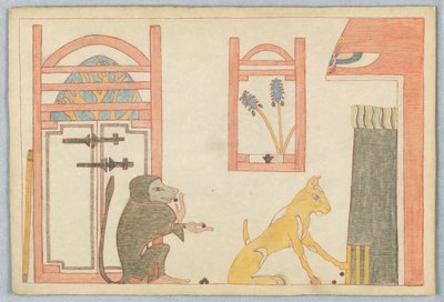La scimmia e il gatto, illustrazione per le favole di Esopo da Victor Wilbour