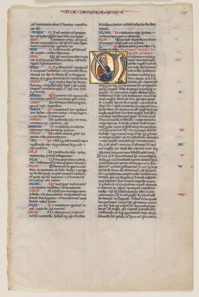 Foglia con Iniziale da una Bibbia Latina: Iniziale M: San Paolo con una Spada e un Libro da Vienna Moralized Bible Workshop