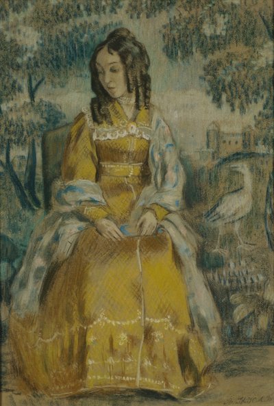 Signora presso arazzo. Ritratto di Nadezhda Stanyukovich, 1903 da Viktor Elpidiforovich Borisov Musatov