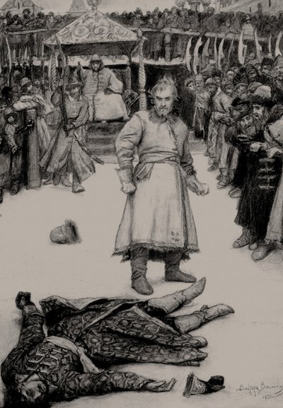 Illustrazione per la poesia Il canto del mercante Kalashnikov di M. Lermontov, 1891 da Viktor Mikhaylovich Vasnetsov