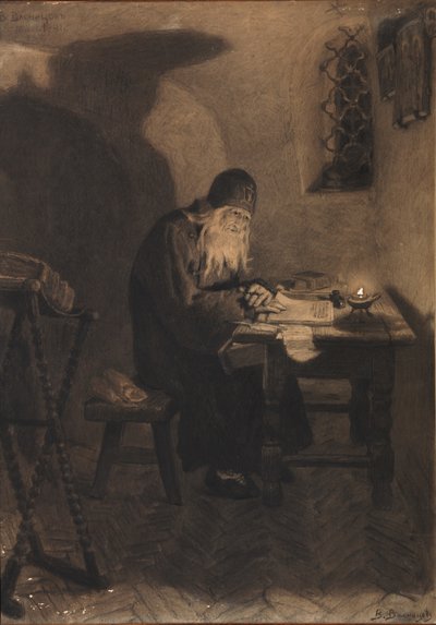 Pimen. Illustrazione del dramma Boris Godunov di A. Pushkin da Viktor Mikhaylovich Vasnetsov