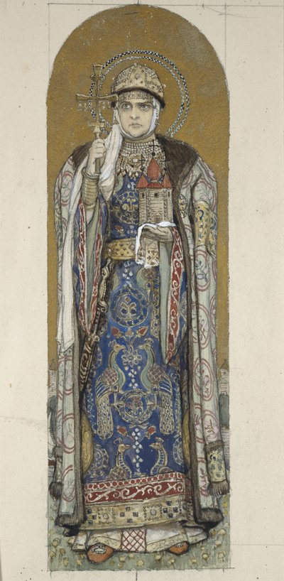 Santa Olga, Principessa di Kiev Studio per affreschi nella Cattedrale di San Vladimiro di Kiev, 1884-1889 da Viktor Mikhaylovich Vasnetsov