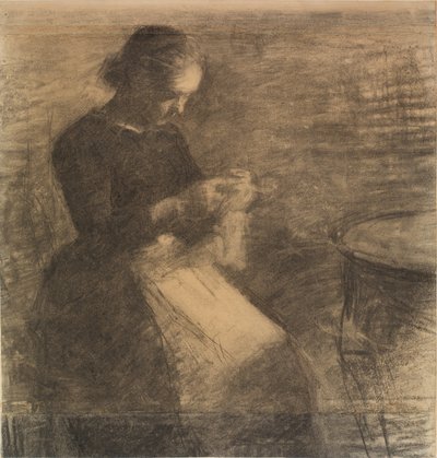 Ritratto di Ida Hammershøi con ricamo da Vilhelm Hammershøi