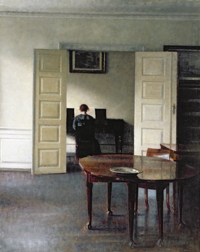 Interno con una donna che suona il piano, 1910 da Vilhelm Hammershoi
