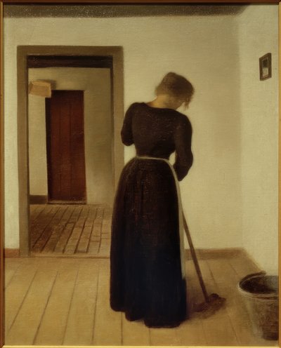Interno con una giovane donna che spazza da Vilhelm Hammershoi
