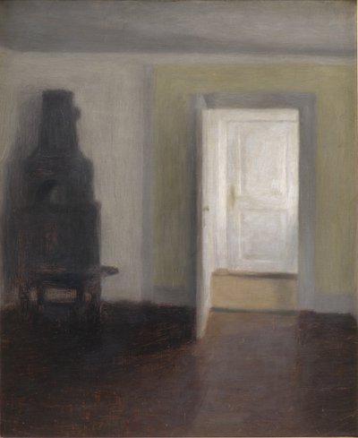 Interno con una vecchia stufa da Vilhelm Hammershoi