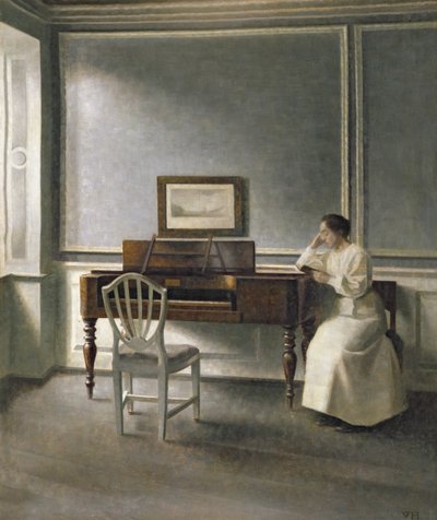 Donna che legge vicino a un pianoforte, 1907 da Vilhelm Hammershoi