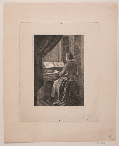 Ritratto della moglie del pittore che suona il pianoforte da Vilhelm Kyhn