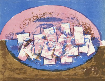 Ellisse blu e rosa con quadrati su sfondo marrone e blu da Vilhelm Lundstrøm