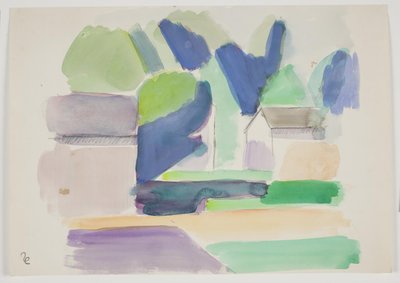 Paesaggio boscoso con case da Vilhelm Lundstrøm