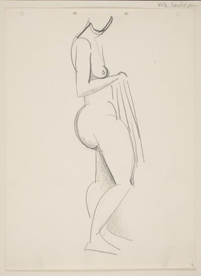 Donna nuda in piedi, profilo a destra, drappo in mano da Vilhelm Lundstrøm
