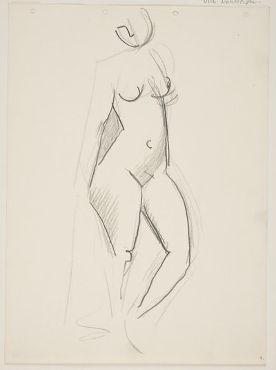 Donna nuda in piedi, rivolta a destra, drappo in mano da Vilhelm Lundstrøm