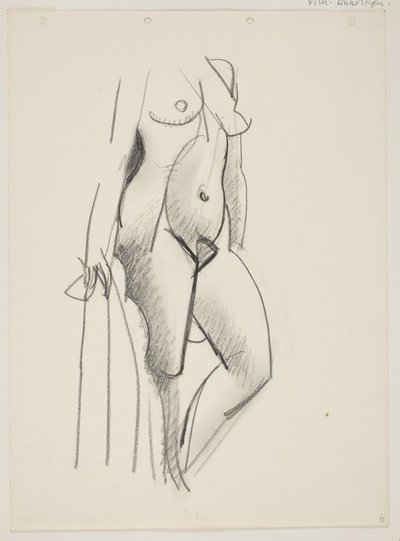Donna nuda in piedi, rivolta a destra, drappo in mano da Vilhelm Lundstrøm