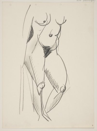 Donna nuda in piedi, rivolta a destra, drappo in mano da Vilhelm Lundstrøm