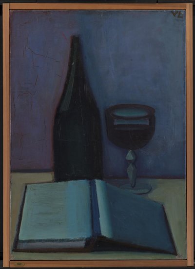 Natura morta con un libro, un bicchiere e una bottiglia da Vilhelm Lundstrøm