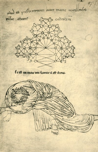 Piano della chiesa e apostolo dormiente, 1220-1240, 1943 da Villard de Honnecourt