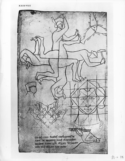 Copia facsimile di Ms Fr 19093 fol.19v Studi di uomini e animali da Villard de Honnecourt