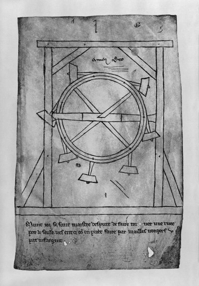 Presunto moto perpetuo di mazze e ruota (copia facsimile) da Villard de Honnecourt