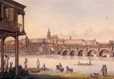 Veduta del Piccolo Quartiere e del Castello di Praga Hradcany dal Bagno di Papouek, 1825 da Vincenc Morstadt
