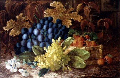 Natura morta con uva e un cesto di fragole su una riva muschiosa da Vincent (after) Clare
