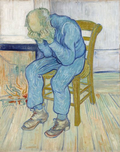Vecchio addolorato Alla porta dell