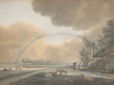 Paesaggio con Arcobaleno su una Fattoria e Villaggio Distante da Vincent Jansz. van der Vinne