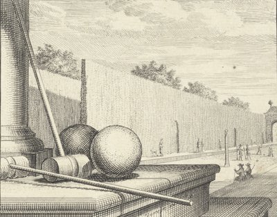 Attributi del croquet con giocatori di croquet sullo sfondo da Vincent Laurensz Vinne van der