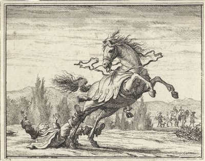 Uomo che cade da un cavallo da Vincent Laurensz. van der Vinne (II)