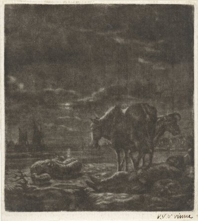 Paesaggio notturno con pastore dormiente e bestiame da Vincent Laurensz. van der Vinne (II)