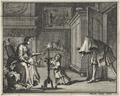 Padre spaventa un bambino in un interno da Vincent Laurensz. van der Vinne (II)
