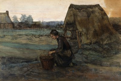 Una Contadina Inginocchiata Davanti a una Capanna; Paysanne Agenouillee Devant une Cabane, 1883 da Vincent van Gogh