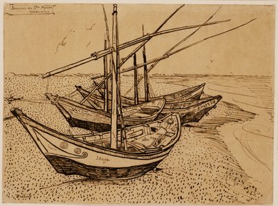 Barche da pesca sulla spiaggia a Saintes-Maries-de-la-Mer da Vincent van Gogh