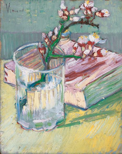 Ramo di Mandorlo Fiorito in un Bicchiere con un Libro, 1888 da Vincent van Gogh
