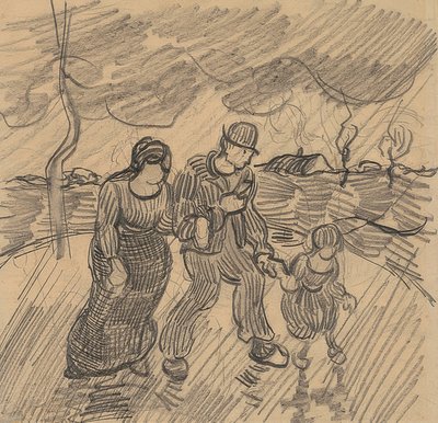 Coppia con bambino su una strada sotto la pioggia da Vincent van Gogh