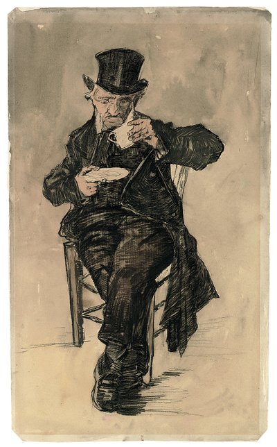 Abitante del povero con cilindro che beve una tazza di caffè, 1882 da Vincent van Gogh