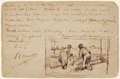 Cartolina con Due Contadini che Scavano, 1885 da Vincent van Gogh