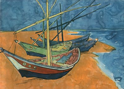 Barche a vela sulla spiaggia a Les Saintes-Maries da Vincent van Gogh