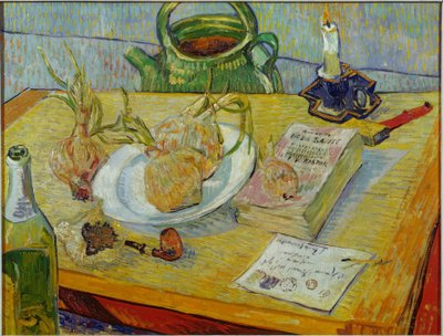 Natura morta con tavolozza, pipa, cipolle e ceralacca da Vincent van Gogh