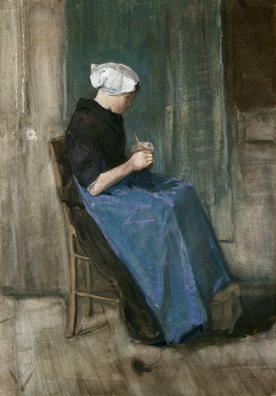 Giovane Donna di Scheveningen che Lavora a Maglia, Rivolta a Destra, 1881 da Vincent van Gogh