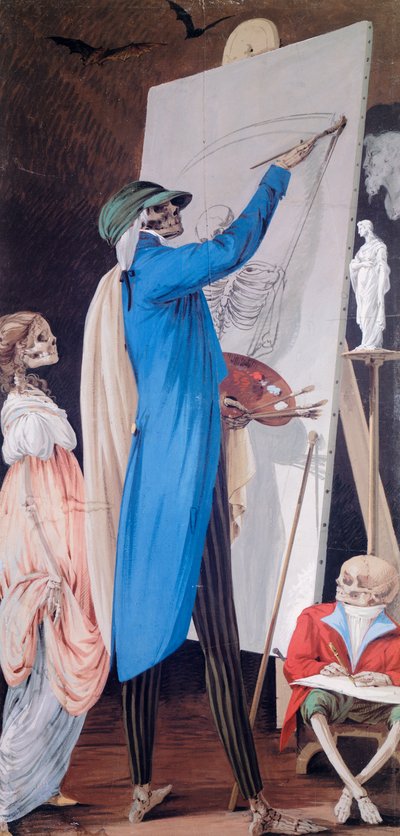 Pittore e sua moglie con nano, dal Ciclo di Scene di Scheletri Viventi, Paolo Vincenzo Bonomini (1757-1839) da Vincenzo Bonomini