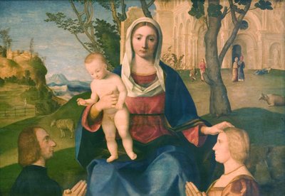 La Vergine e il Bambino con un Donatore Maschio e una Donatrice Femmina da Vincenzo Catena